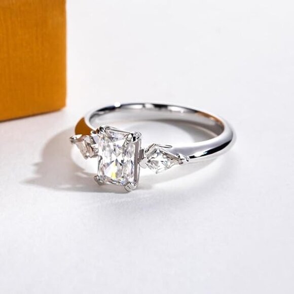 1.6cttw Radiant Cut Moissanites 3 stone D Color VVS1 Clarity Engagement Ring - Picture 6 of 6